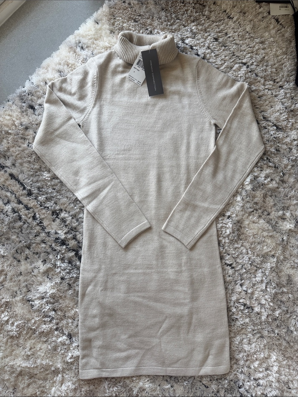 Turtleneck Long Sleeve Knit Dress in Light Beige